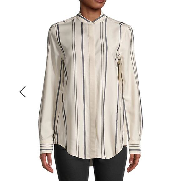 NWT Equipment Cherine Striped Collarless Shirt - Picture 2 of 11